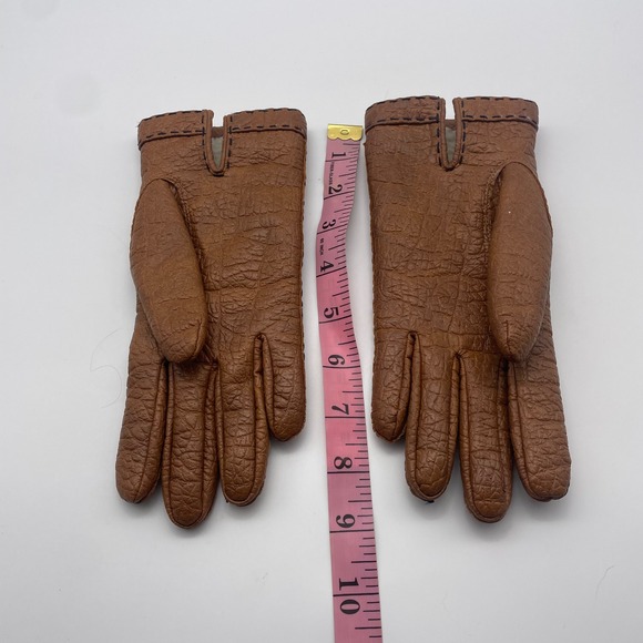 Vintage Van Raalte Jumbo Gloves Womens Faux Brown Leather Orlon Acrylic Lined - Picture 3 of 4